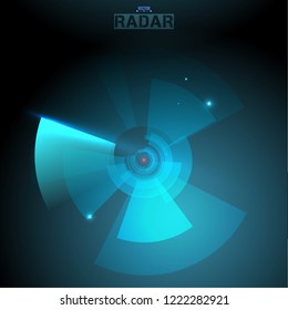Abstract futuristic HUD radar display. Sci-fi design elements. Vector navigation interface background.