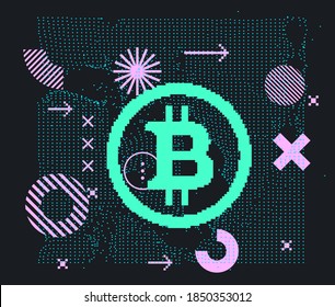 Abstract futuristic illustration with Cryptocurrency Bitcoin Symbol. Online payment technology, digital wallet, computer financial,digital blockchain, stock crypto trading and investment concept.