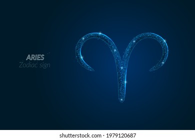 Abstract futuristic image of aries zodiac sign. Astrological horoscope characteristic. Polygonal vector illustration looks like stars in the blask night sky in spase. Digital low poly design