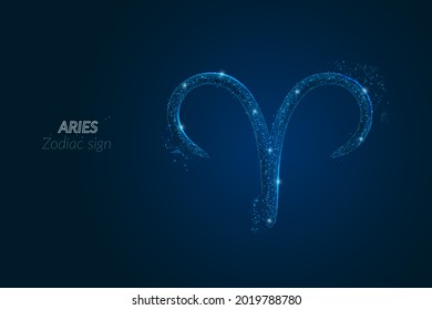 Abstract futuristic image of aries zodiac sign. Astrological horoscope characteristic. Polygonal vector illustration looks like stars in the blask night sky in spase. Digital low poly design