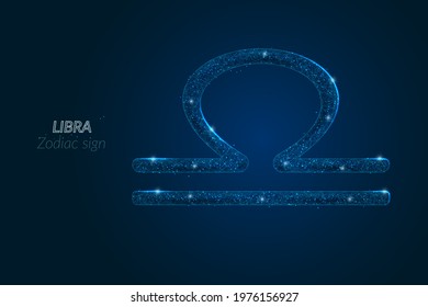 Abstract futuristic image of libra zodiac sign. Astrological horoscope characteristic. Polygonal vector illustration looks like stars in the blask night sky in spase. Digital low poly design