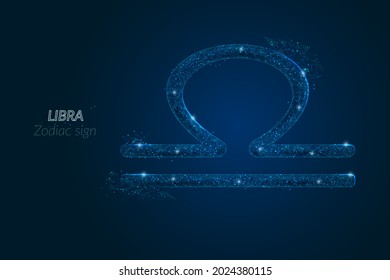 Abstract futuristic image of libra zodiac sign. Astrological horoscope characteristic. Polygonal vector illustration looks like stars in the blask night sky in spase. Digital low poly design