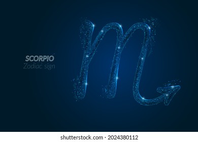 Abstract futuristic image of scorpio zodiac sign. Astrological horoscope characteristic. Polygonal vector illustration looks like stars in the blask night sky in spase. Digital low poly design