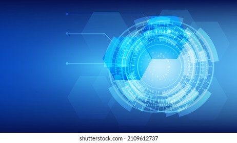abstract futuristic innovation technology background concept. virtual glowing blue light Hi-tech circle digital HUD screen 