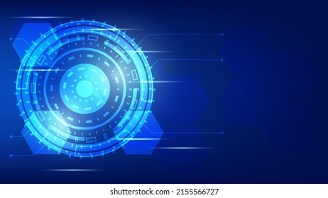 abstract futuristic innovation technology background concept. virtual glowing blue light Hi-tech circle digital HUD screen with copy space