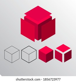 Abstract futuristic isometric set of color box pattern cube. Decorate for ad, poster, artwork, template design, print. 