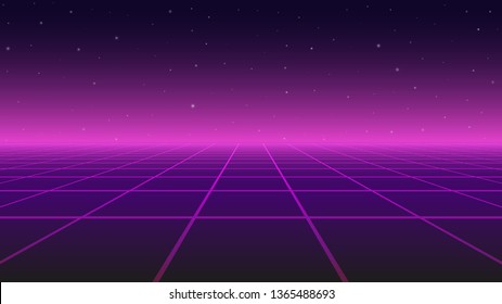 Abstract futuristic landscape 1980s style. Vector illustration. Retro Sci-Fi background. 