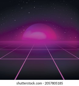 Abstract futuristic landscape 1980s style. Vector illustration. Retro Sci-Fi background.