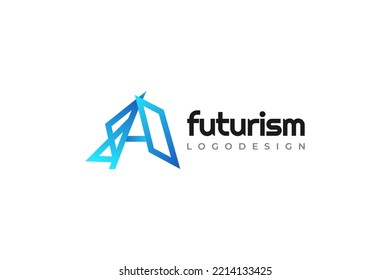 Abstract and Futuristic Letter A Logo Design with Outline Style in Blue Gradient. Suitable for Business or Technology Logo