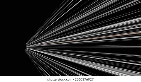 Abstract futuristic light streaks accelerating through a dark void suggesting speed and movement