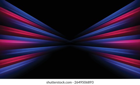 abstract futuristic light trails on black background. red and blue speed lines decoration