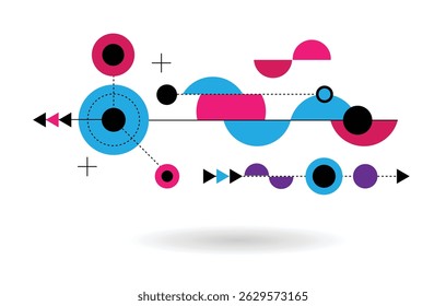 Projeto de arte de linha futurista abstrato com linhas de círculos e figuras geométricas. Elementos de design gráfico e arte vetorial de recursos