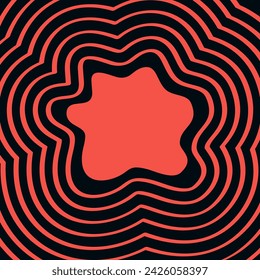Fondo de línea futurista abstracto. Líneas rojas onduladas rodean el marco del anillo. Elementos de diseño plano. Rayas onduladas sobre fondo negro. Plantilla para mensaje de texto. Aislado. Ilustración de vector