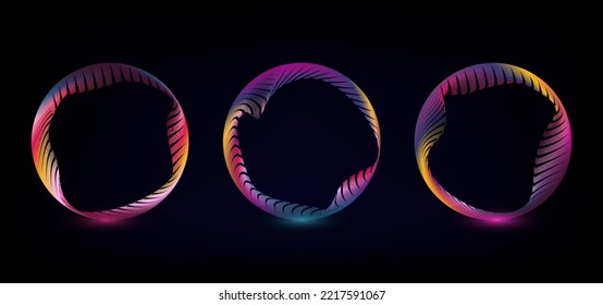Abstract futuristic line round shape set pattern with mesh pattern design. Artwork neon style background. Vector