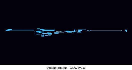 Abstract futuristic line, vector illustration for web design isolated on black background. Neon game element for ui interface, digital sci fi drawing. Unusual stripe in blue color.