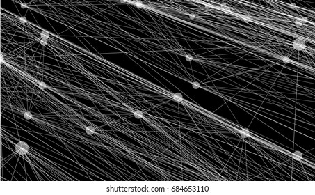 Abstract futuristic lines and dots grid. Intertwining web, a network of ropes, an unusual geometric black and white x ray vector background for brochure, poster, web, card and booklet template.