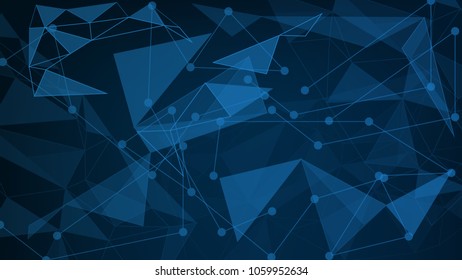 Abstract futuristic - low poly background 16:9 of triangles  in blue colors background. Illustration Vector design digital technology concept.