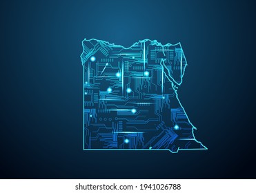 Abstract futuristic map of egypt.Circuit Board Design Electric of the region. Technology background. mash line and point scales on dark with map.