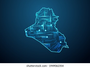Abstract futuristic map of iraq. Circuit Board Design Electric of the region. Technology background. mash line and point scales on dark with map.