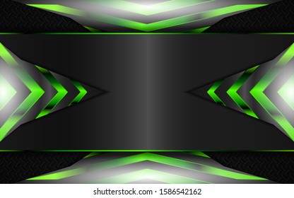 Abstract futuristic metallic green and black shapes innovation technology background concept. Vector design template for use element sport cover, game banner, automotive wallpaper, cyber theme