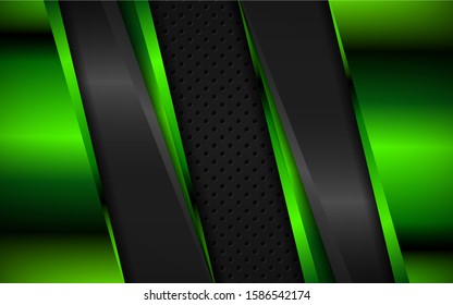 Abstract futuristic metallic green and black shapes innovation technology background concept. Vector design template for use element sport cover, game banner, automotive wallpaper, cyber theme