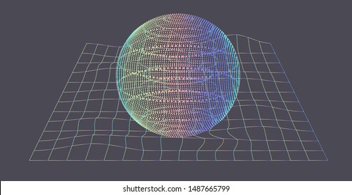 Abstract Futuristic Minimal Vector Background with Neon Holographic Sphere on Laser Grid. Sci-fi cyberpunk style illustration.