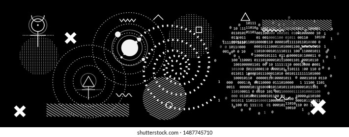 Abstract Futuristic Minimal Vector Background with Spheres and Particles. Blackboard with Drawings of  Astronomical Bodies and Celestial Objects.