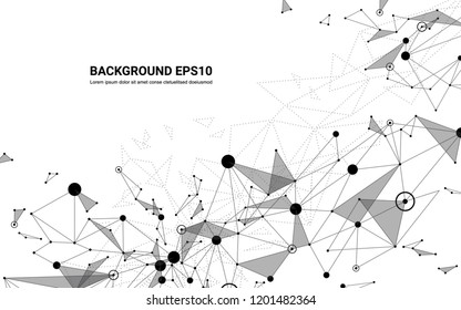 Abstract futuristic molecule line and polygon black and white background. Computer network connection vector illustration digital technology concept.