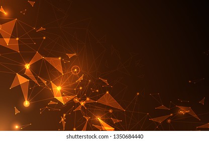 Abstract futuristic molecule line and polygon flame and gold color background. Computer network connection vector illustration digital technology concept.