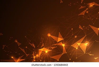 Abstract futuristic molecule line and polygon flame and gold color background. Computer network connection vector illustration digital technology concept.