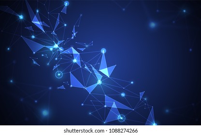 Abstract futuristic molecule structure on blue background. Computer network connection vector illustration digital technology concept.