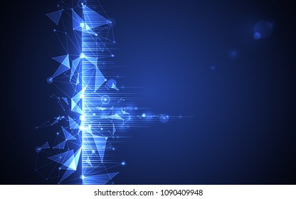 Abstract futuristic molecule structure on blue background. Computer network connection vector illustration digital technology concept.