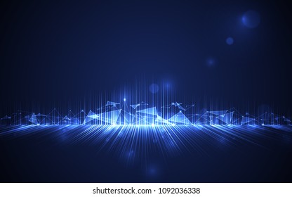 Abstract futuristic molecule structure on blue background. Computer network connection vector illustration digital technology concept.