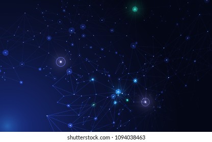 Abstract futuristic molecule structure on blue background. Computer network connection vector illustration digital technology concept.