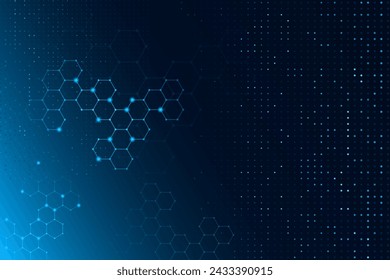 Abstracto futurista, tecnología de molécula con patrón poligonal con líneas de malla y bokeh sobre fondo azul oscuro. Vector molecular y diseño de la estructura del adn