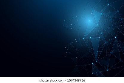 Abstract futuristic Molecules. Lines and technology connections concept on dark blue background