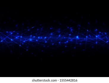 Abstract futuristic Molecules technology with linear and polygonal pattern shapes on dark blue background. Illustration Vector design digital technology concept