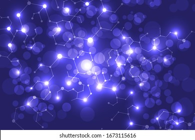 Abstract futuristic - Molecules technology lines and dots connect dark blue blur background. Technology connection digital binary data and big data concept.