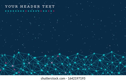 Abstract futuristic molecules technology made with dots and lines on blue background. In the background are large constellations of shining stars. Vector design digital technology concept