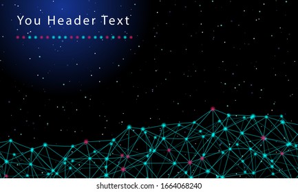 Abstrakte futuristische Molekültechnologie, hergestellt mit Punkten und Linien auf blauem Hintergrund. Im Hintergrund sind große Sternkonstellationen. Konzept der Vektorillustration für digitale Technik