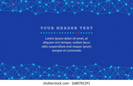 Abstract futuristic molecules technology made with dots and lines on blue background. In the background are large constellations of shining stars. Vector design digital technology concept