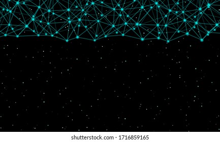 Abstract futuristic molecules technology made with dots and lines on black background. In the background are large constellations of shining stars. Vector design digital technology concept
