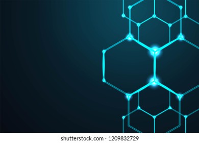 Abstract futuristic - Molecules technology with polygonal shapes on dark blue background. Illustration Vector design digital technology concept. vector illustration