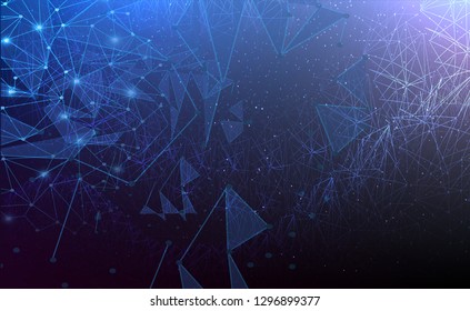 	
Abstract futuristic - Molecules technology with polygonal shapes on dark blue background. Plexus like background. Technology and connection theme. Bright vertexes connected with thin lines. Vector