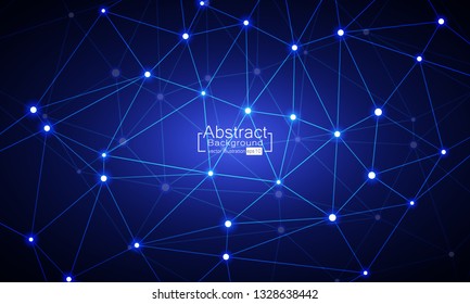 Abstract futuristic - Molecules technology with polygonal shapes on dark blue background. Illustration Vector design digital technology concept.