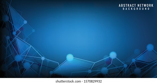 Abstract futuristic - Molecules technology with polygonal shapes on dark blue background. Illustration Vector design digital technology concept