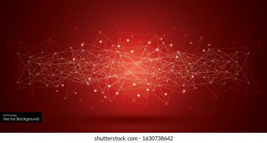 Abstract futuristic - Molecules technology with polygonal shapes on dark red background. Illustration Vector design digital technology concept.