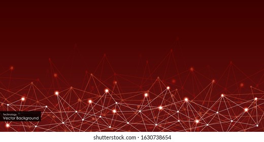 Abstract futuristic - Molecules technology with polygonal shapes on dark red background. Illustration Vector design digital technology concept.