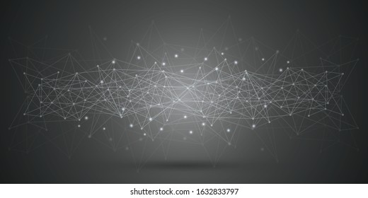 Abstract futuristic - Molecules technology with polygonal shapes on dark black and white background. Illustration Vector design digital technology concept.