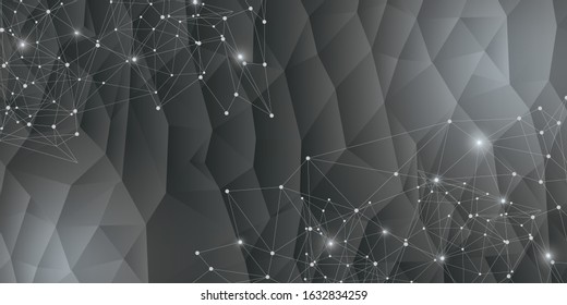 Abstract futuristic - Molecules technology with polygonal shapes on dark black and white background.